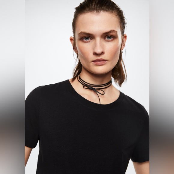 Mango Cotton Linen T-Shirt Black - Picture 4 of 7